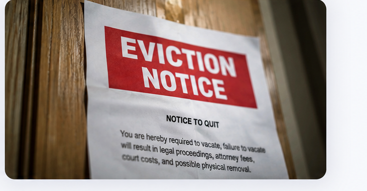 Eviction notice posted on a residential door
